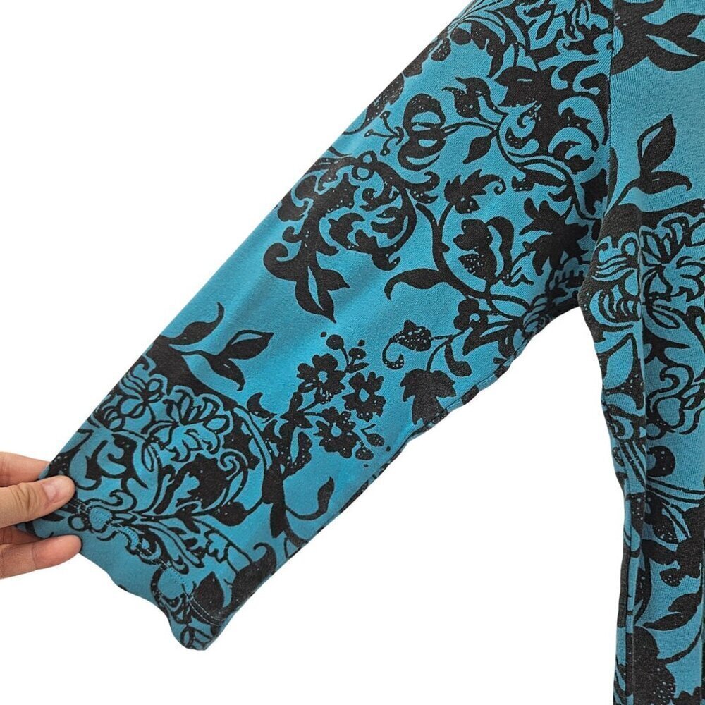 Habitat Floral Print Top Tee Blue & Black Women’s Size M/L Preppy Casual Cotton - Picture 4 of 8
